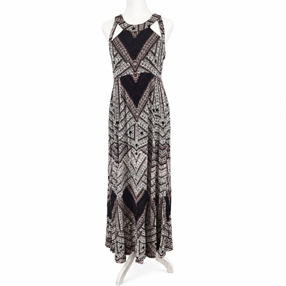 Free People Dresses & Skirts - Free People Made My Day Maxi Dress Size 2 Geometric Cutout Lace Up Back Boho